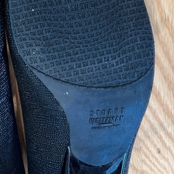 ~Stuart Weitzman~ Black Patent Leather Peep Toe Flats Size 11 - Picture 10 of 11